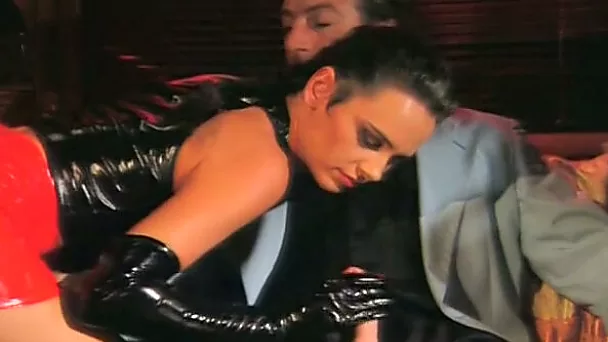 Insatiable and hot brunette babe in latex outfit wants to fuck