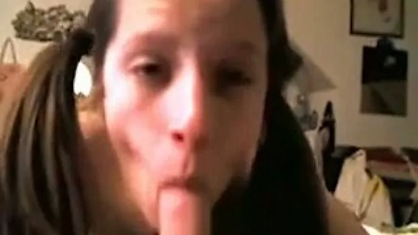 Frisky teen with ponytails sucking my dick deepthroat