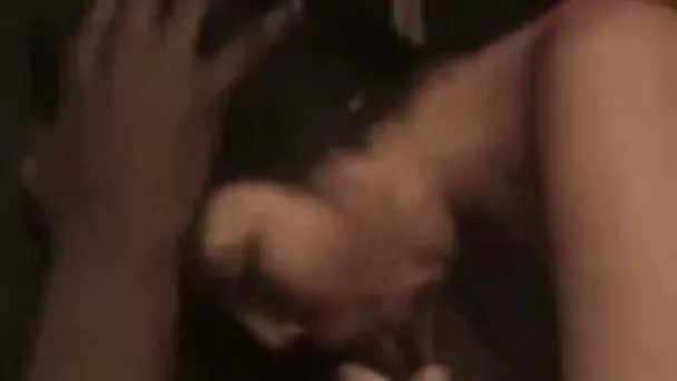 Dark haired slender bitch of my buddy gives him a terrific blowjob