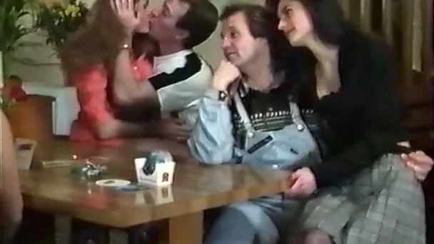 Sweet and appetizing brunette and sexy girl playing with their men