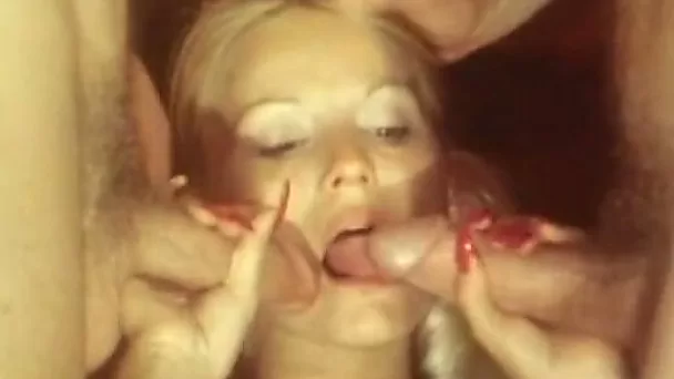 Cute hot pale skin blonde teen on the couch with two boys