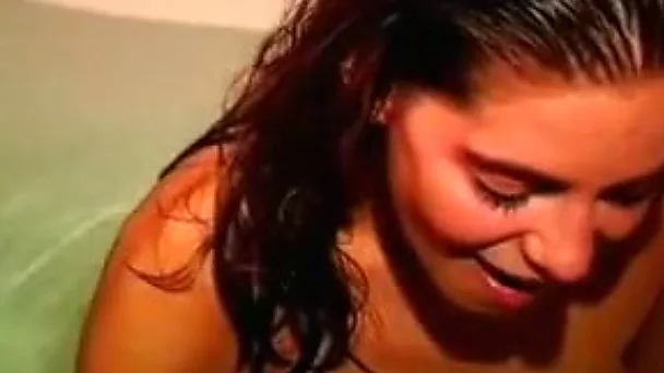 Cute and sexy fresh babe in the bathtub feeding on a dick