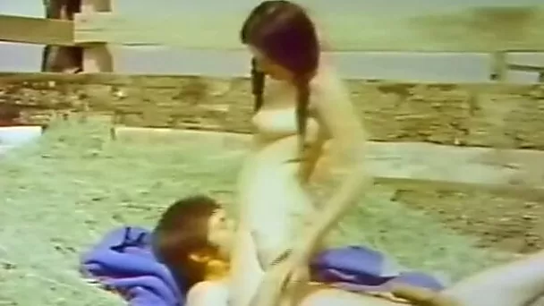 Lovely brunette sexy babe rides on a dick of her man on the farm