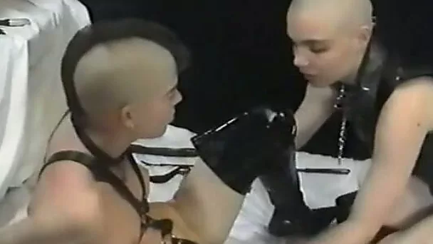 Wicked white chick with shaved head tries lesbian sex with her friend