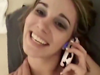 Obedient girlfriend talks on the phone while I fuck her mish style