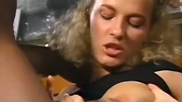 Hot and sexy blonde babe in the storage room plays with BBC