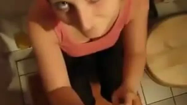 Cute blonde nympho did a great work on my strong cock in the toilet