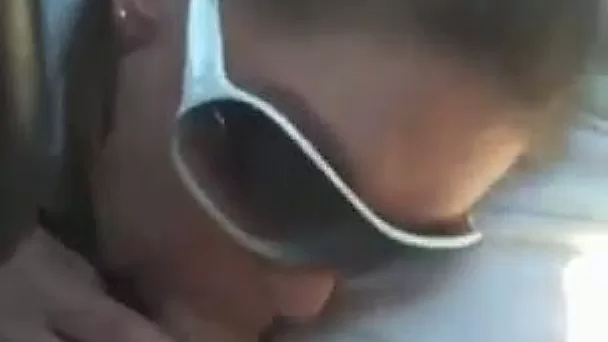 Sexy and thirsty girlfriend in glasses sucking my dick in a car