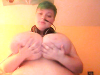 Green haired webcam friend showing her huge boobs