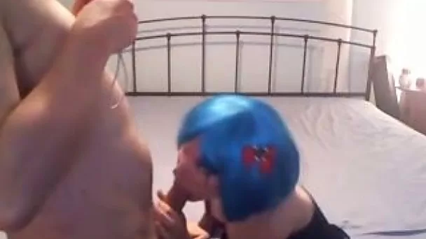Pallid quite buxom bitchie hooker in blue wig provided my buddy with BJ