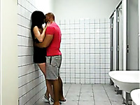 Shagging skanky girl in standing pose in a toilet