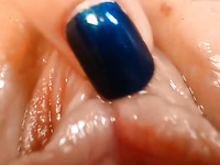 Astonishing closeup view of my own slutty wife's soaking shaved pussy