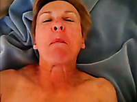 Short auburn haired wrinkled housewife was blowing strong fat cock