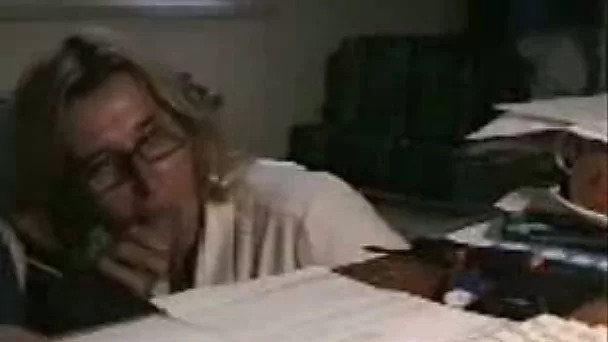 Blond haired nerdy secretary provided my buddy with a blowjob