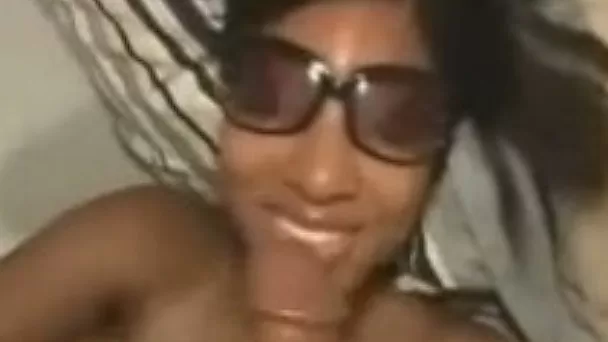 My beautiful and sexy ebony girlfriend in glasses gets facialized
