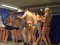 Sweet coed girls show off their bodies topless on frat party