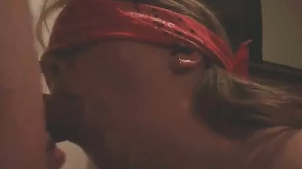 Bosomy red-haired mom gives steamy blowjob to my strain dick