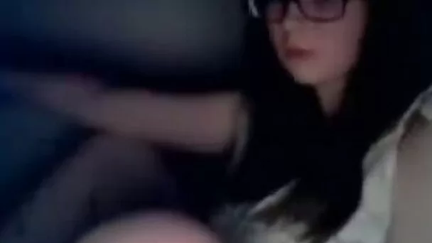 Nerdy and beautiful webcam teen pets her bald pussy for me