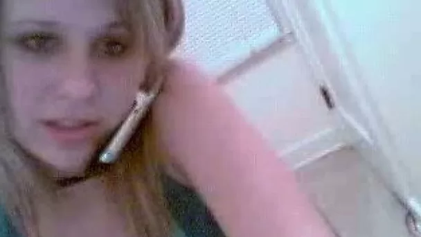 Nasty blond teen talks with her BF showing me her goodies on webcam