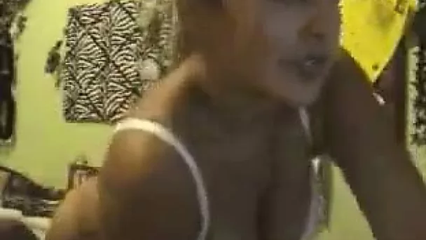 Fluffy brunette Latina teen shows me her big natural tits on webcam