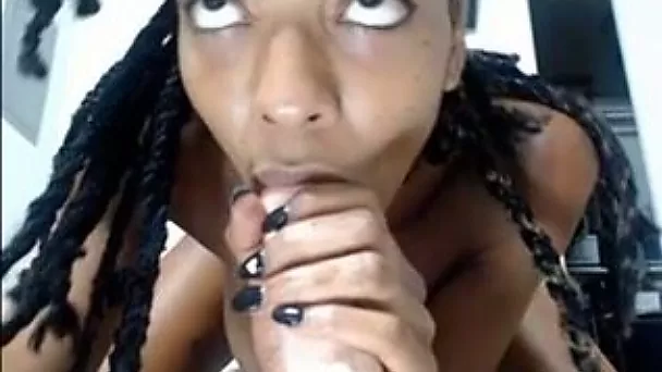 Desirable African American queen masturbating on camera