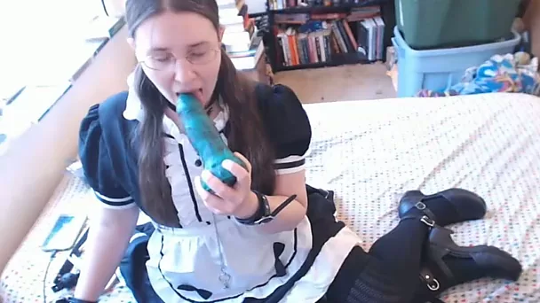 Dirty amateur maid masturbating with huge sex toy