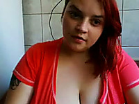 Incredible amateur redhead BBW teen babe soaping up on webcam