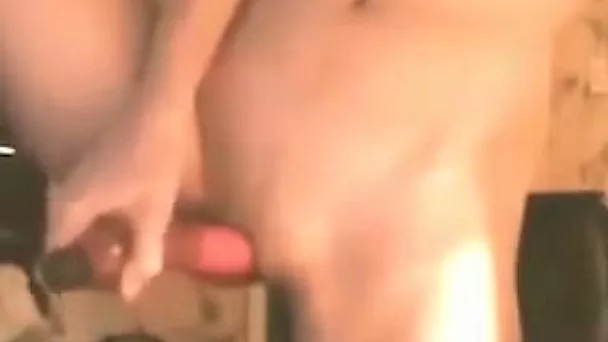 Adorable pale skin busty blondie pokes herself with a pink sex toy