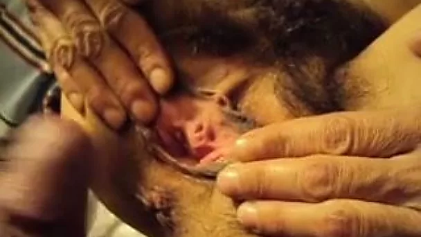 Bitch wanted to get her hairy pussy lips stretched with a strong cock