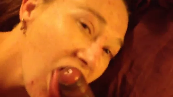 Dark haired awful slut was blowing my buddy's strong cock nonstop
