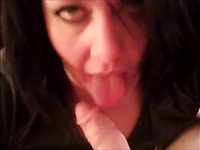 Filthy raven haired MILF was busy with sucking my strong big cock