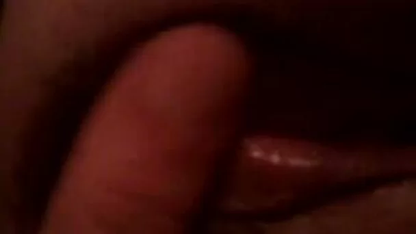 Quite arousing closeup view of juicy shaved pussy being tickled a bit