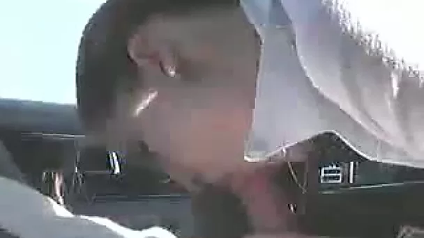 Red haired chick was picked up and mouthfucked by my buddy in his car