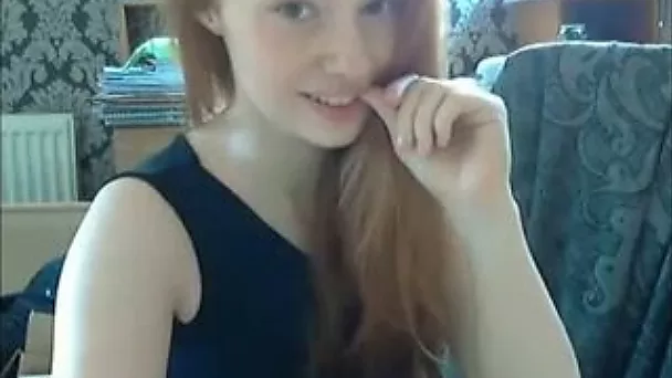 Pale cute teen bent over to tickle her fresh tight pussy just a bit
