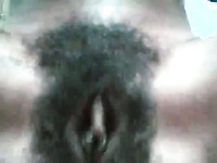 Dirty black whore with hairy cunt is masturbating on webcam