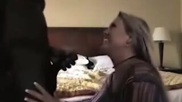 Friend's slutty blonde bitch is really happy to suck his delicious cock