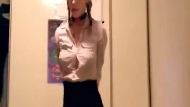 Submissive slut in fishnet pantyhose exposes her such nice booty
