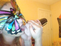 Wearing butterfly mask blond haired webcam slut was playing with a toy
