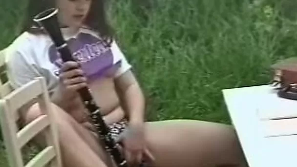 Hot brunette teen babe outside playing with her pussy