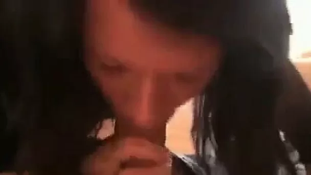 Damn hot and voracious slender brunette MILF was blowing stiff cock
