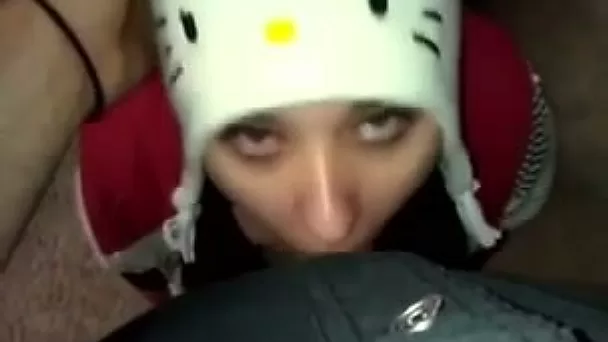 Cute in funny cap was slowly blowing my buddy's strong fat cock for cum