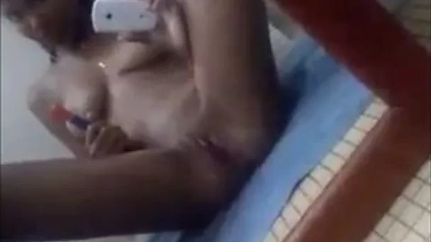 Black big boobed girl fingering herself in front of mirror
