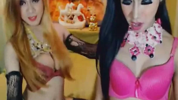 Hot Shemale Fucks her Shemale Friend on Cam