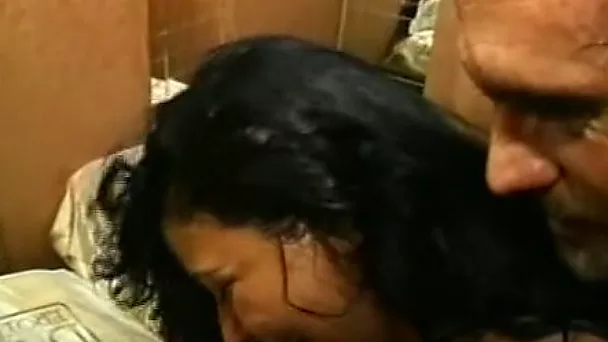 Fantastic dark skin brunette babe with big booty boned in doggy style