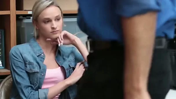 Skinny blonde babe rammed for stealing by the horny security guy