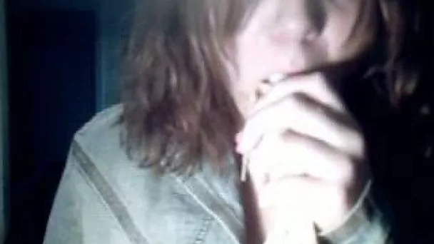 Cock sucking practicing using a long dildo during the night