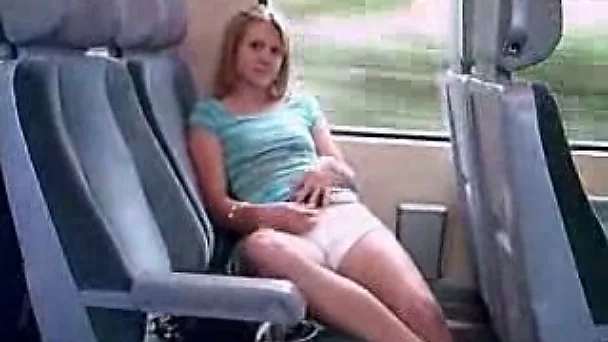 Tight blonde coed diddles her pussy on my cam in the train