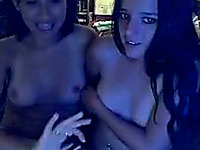 Duet of cute webcam lesbies play with their titties specially for me