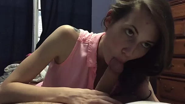 Wonderful sweet candy girl with dark hair sucked and wanked my own dick