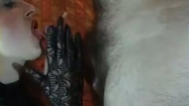 Light straight haired wife of my buddy loves giving him a handjob